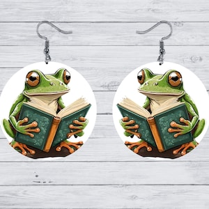 Fantasy Frog Earrings • Storybook Frogs with Books • Whimsical Fairytale Jewelry - Collection 4