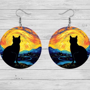 Pendientes Noche Estrellada Gato Negro - Colección 2