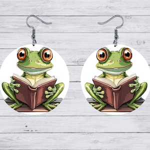 Cozy Reading Frog Earrings • Frogs with Books • Hygge Bookworm Gift- Collection 3