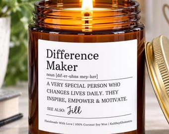 Spersonalizowana świeca „Difference Maker Definition” – prezent z podziękowaniami dla współpracownika, pracownika socjalnego, nauczyciela, szefa, mentora, lidera