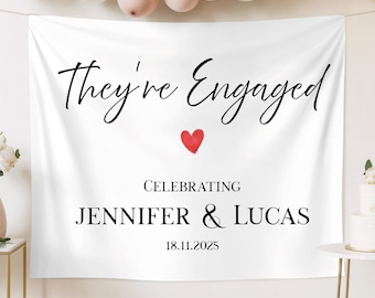 Personalized Engagement Banner – Custom Engaged Photo Backdrop, Party Decor