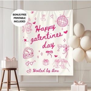 Banner Galentine, achtergrond Valentijnsdag, muurbanner aangepaste stof, decor Girls Night, bord Valentijnsdag afbeelding 1