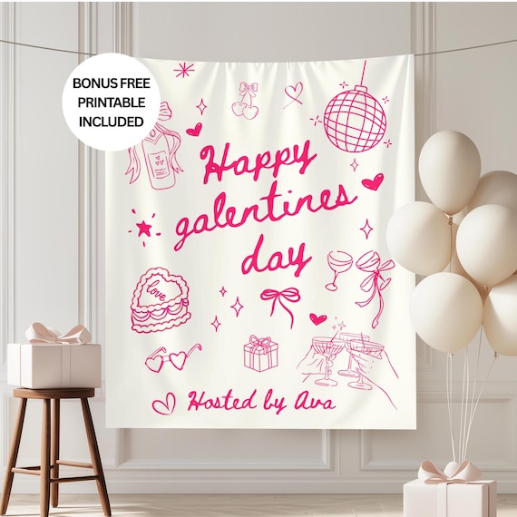 Galentines Day Banner, Valentine Party Backdrop, Custom Fabric Wall Banner, Girls Night Decor, Valentines Party Sign