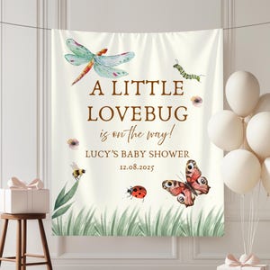 Banner de Baby Shower "Little LoveBug on The Way" - Decoración para Baby Shower "LoveBug", Letrero Personalizado para Baby Shower "LoveBug" con Temática de Insectos
