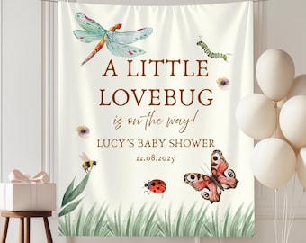 Little LoveBug on The Way Baby Shower Banner - Lovebug Baby Shower Decor, Personalized Lovebug Baby Shower Sign Photo Backdrop, Bug Theme
