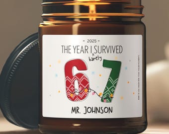 Custom Teacher 6 7 Candle, Six Seven Teacher Gift, Funny Teacher Christmas Gift, Meme Candle