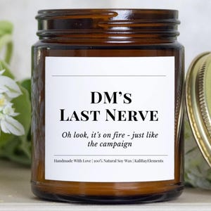 DM’s Last Nerve DnD Candle – Funny DnD Gift for Dungeon Master – Gaming Tabletop Gamer Gift – Gane Night Decor
