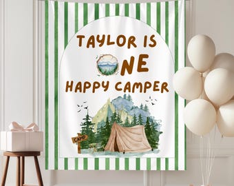 One Happy Camper Birthday Banner - Custom Camp Themed 1st Birthday Backdrop
