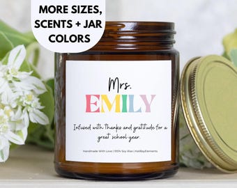 Personalized Teacher Appreciation Gift Candle - Gift For Teacher End of Year, Teacher Thank You Gift For Elementary Preschool Teacher