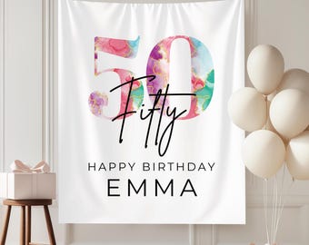 Personalized 50th Birthday Tapestry – Fifty & Fab Party Banner