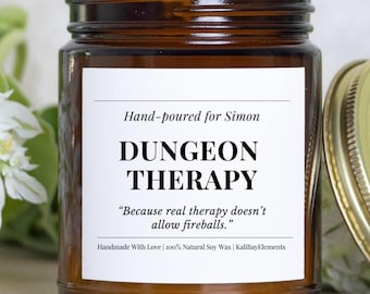 Dungeon Therapy Candle – Funny DnD Gift for Dungeon Master – Personalized Candle for D&D Player – RPG Gamer Gift