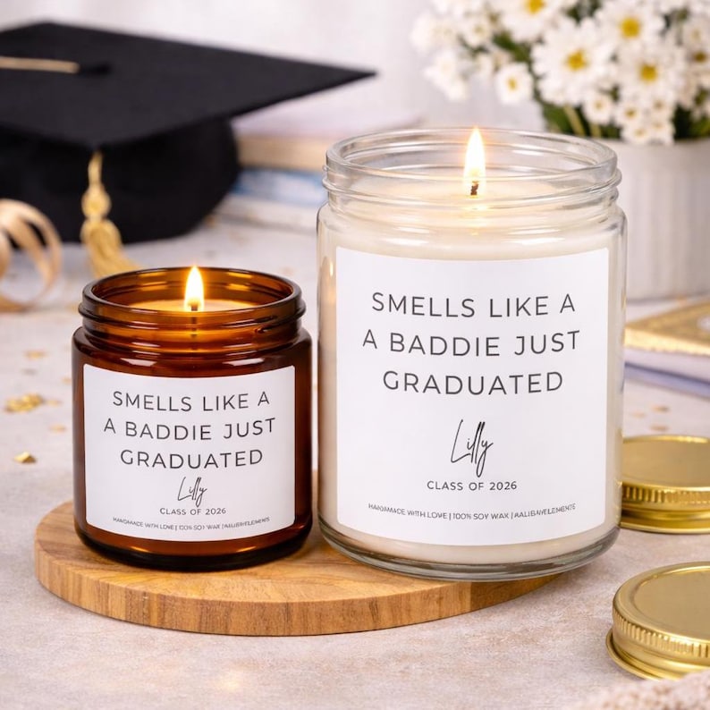 Funny Baddie Just Graduated Candle, Custom Graduation Gift For Graduate, Class of 2026, Grad Gift For Grandson, College High School Grad image 7
