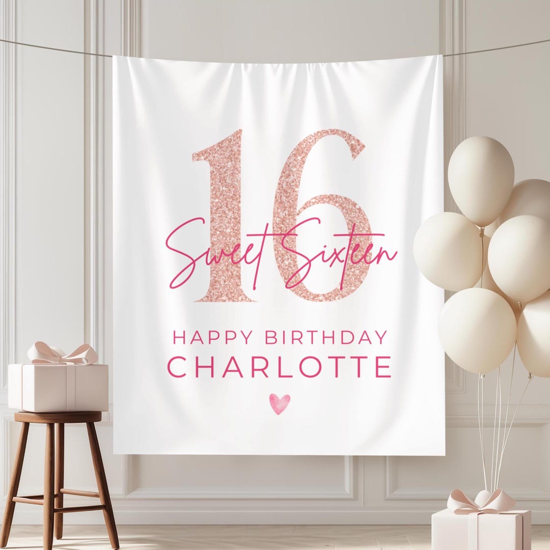 Personalized Sweet 16 Birthday Banner, Custom Party Backdrop - Etsy