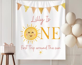 First Trip Around The Sun Banner, Custom 1st Birthday Party Decor, Minimalist Birthday Sign Backdrop