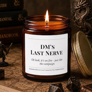 DM’s Last Nerve DnD Candle – Funny DnD Gift for Dungeon Master – Gaming Tabletop Gamer Gift – Gane Night Decor