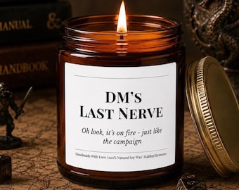 DM’s Last Nerve DnD Candle – Funny DnD Gift for Dungeon Master – Gaming Tabletop Gamer Gift – Gane Night Decor