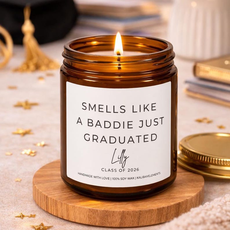 Funny Baddie Just Graduated Candle, Custom Graduation Gift For Graduate, Class of 2026, Grad Gift For Grandson, College High School Grad image 13