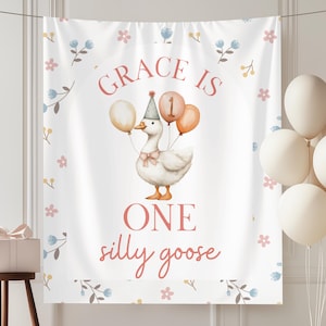 One Silly Goose First Birthday Personalized Banner 1st Birthday Silly Goose Party Decor Photo Backdrop Goose Custom Birthday Sign Tapestry
