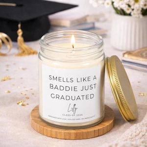 Funny Baddie Just Graduated Candle, Custom Graduation Gift For Graduate, Class of 2026, Grad Gift For Grandson, College High School Grad image 2