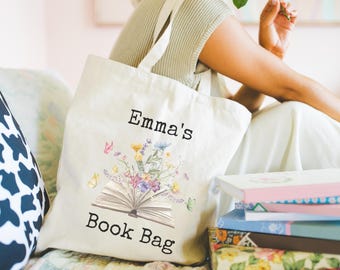 Personalized Floral Book Tote Bag - Book Lover,  Librarian Teacher Appreciation Gifts, Bookworm Bookish Gifts, Book Club Bag