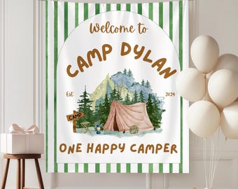 Happy Camper First Birthday Banner - Wild One Camping Party Backdrop, Custom 1st Birthday Sign