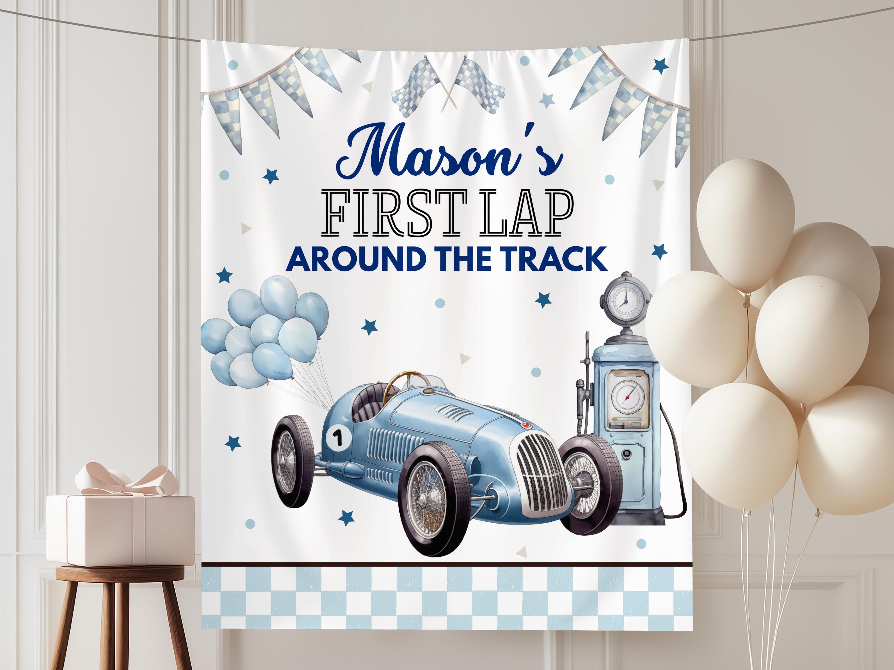 Race Car 1st Birthday Party Decor Banner First Lap Around the Track ...