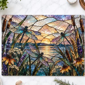Planche à découper en verre libellule, décoration de cuisine en vitrail, planche à découper personnalisée, cadeau de pendaison de crémaillère, cadeau de mariage