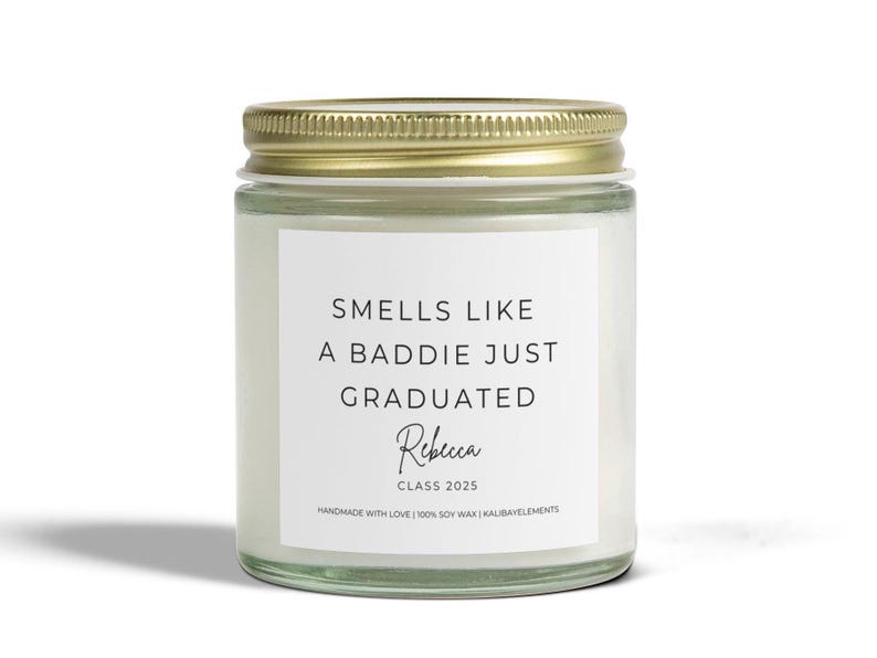 Funny Baddie Just Graduated Candle, Custom Graduation Gift For Graduate, Class of 2026, Grad Gift For Grandson, College High School Grad image 8