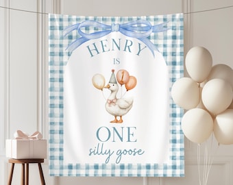 One Silly Goose First Birthday Banner One Silly Goose Birthday Party Decor Silly Goose Birthday Backdrop 1st Birthday Banner Sign Tapestry