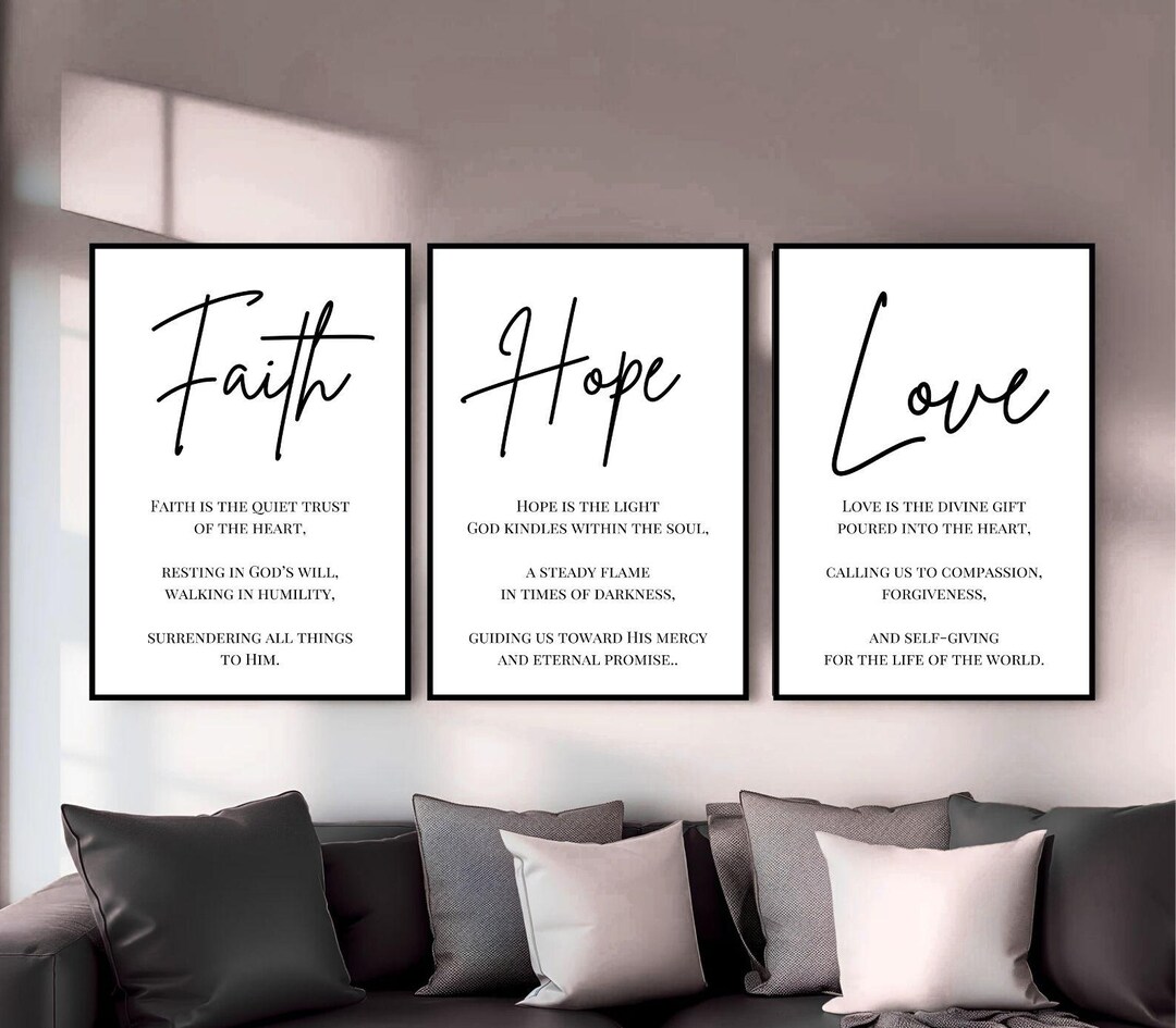 Faith Hope Love Scripture Wall Art Set: Christian Home Decor (digital ...