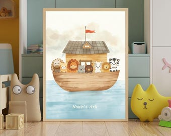 Noah's Ark Nursery Print: Christian Kids Illustration (Digital Download