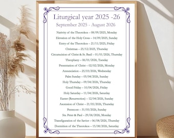 Orthodox Christian Liturgical Calendar 2025-2026: Feast Days Wall Art (Digital Download, 7 Sizes)