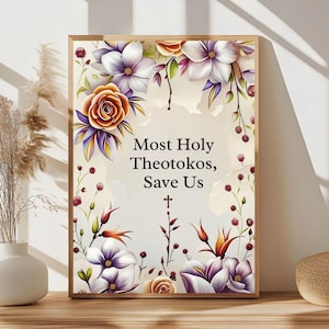 Most Holy Theotokos Save Us | Orthodox Christian Prayer Wall Art | Digital Download | Printable Icon Style Decor I Theotokos prayer