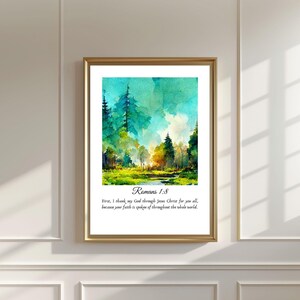 Romans 1:8 Christian Print, Aesthetic Faith Wall Decor, Religious Home Wall Art, Vintage Print, Scriptural Posters, Bible Verse Poster Gift