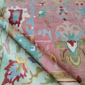 9×12 Oushak Hand Knotted Antique Rug Modern Design 100% Wool Pink Color Carpet For Living Room Bedroom Kids Room Office Room 8×10 10×14