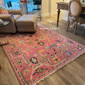 Exquisite Pink Oushak style Hand Knotted Rug 4x6, 5x8, 6x9, 8x10, 9x12, 10x14 ft Handmade Rugs for Living Room - Antique Contemporary rug