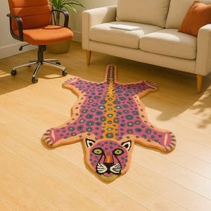 Leopard Shape Rug Vibrant Pink Animal Floor Mat for Living Room Decor, Creative Gift Tufted Animal Rug for Kids Room, Living Room Gift