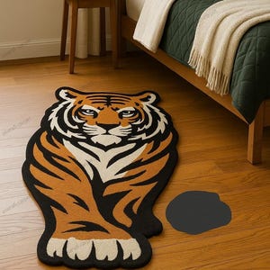 Tiger Shape Rug for Kids Room, Hand Tufted Animal Carpet for Bedroom or Nursery, Jungle Theme Rug Gift, Soft Wool Floor Mat