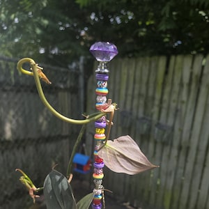 Jeu de support de plante en métal perlé à la main de 13 po./jeu de fée/jeu de jardin « Océan violet »