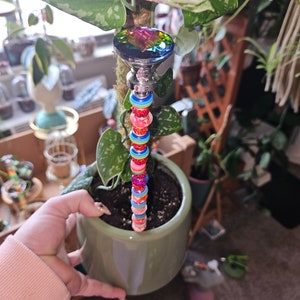 13&quot; Hand Beaded Metal Plant Stake/Fairy Stake/Garden Stake &quot;Cotton Candy&quot;