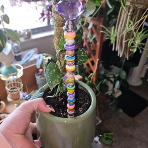 13&quot; Hand Beaded Metal Plant Stake/Fairy Stake/Garden Stake &quot;Purple Rain&quot;
