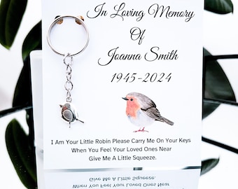 Personalised  in loving memory card with Robin Keyring, funeral favours, bereavement keepsake, memorial condolence gift, sympathy gift