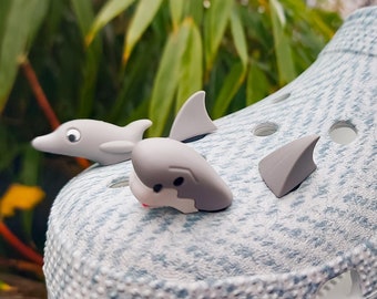 Shark & Dolphin 3D Shoe Charms | 2pc/pair PVC Ocean Animals Shoe