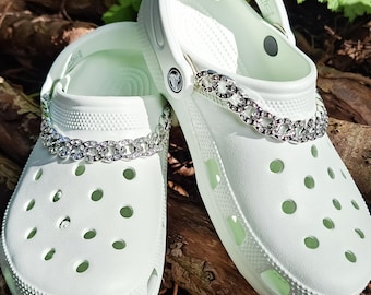 Catene per scarpe a maglia cubana in argento / 2 pezzi/paio Ciondolo con strass per cinturino di zoccolo