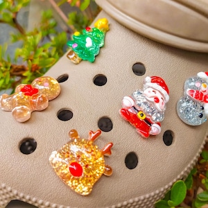 Glitter Christmas Shoe Charms | Xmas Tree, Santa, Snowman, and More