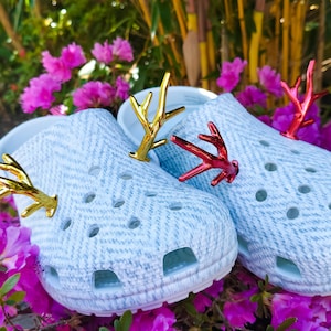 Zawieszki do butów z poroża renifera | Świąteczne klipsy do butów | Świecące w ciemności