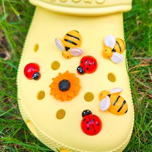 Juego de 7 adornos para zapatos con forma de animales de primavera: clips para zapatos con girasoles, mariquitas y abejas