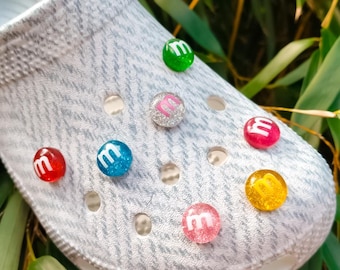 Glitter M&M Candy Shoe Charms | 3D Chocolate Shoe Clips