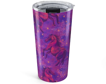 Vaso morado de caballo estrellado de 20 oz / Vajilla mágica para beber con forma de caballo galáctico