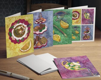 Juego de tarjetas de felicitación ilustradas de la fiesta del té: tarjetas en blanco